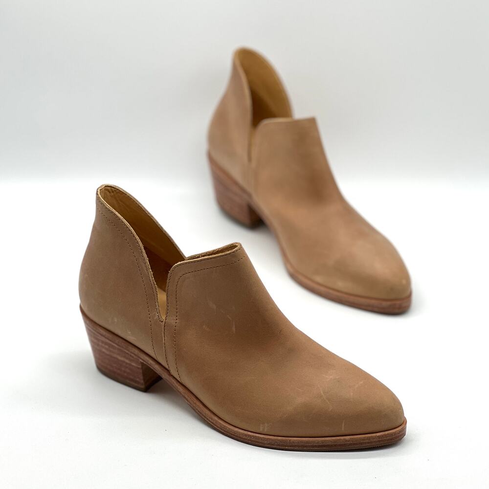 NISOLO Mia Everyday Ankle Bootie Womens 9 Tan Almond Leather Split Shaft Heeled